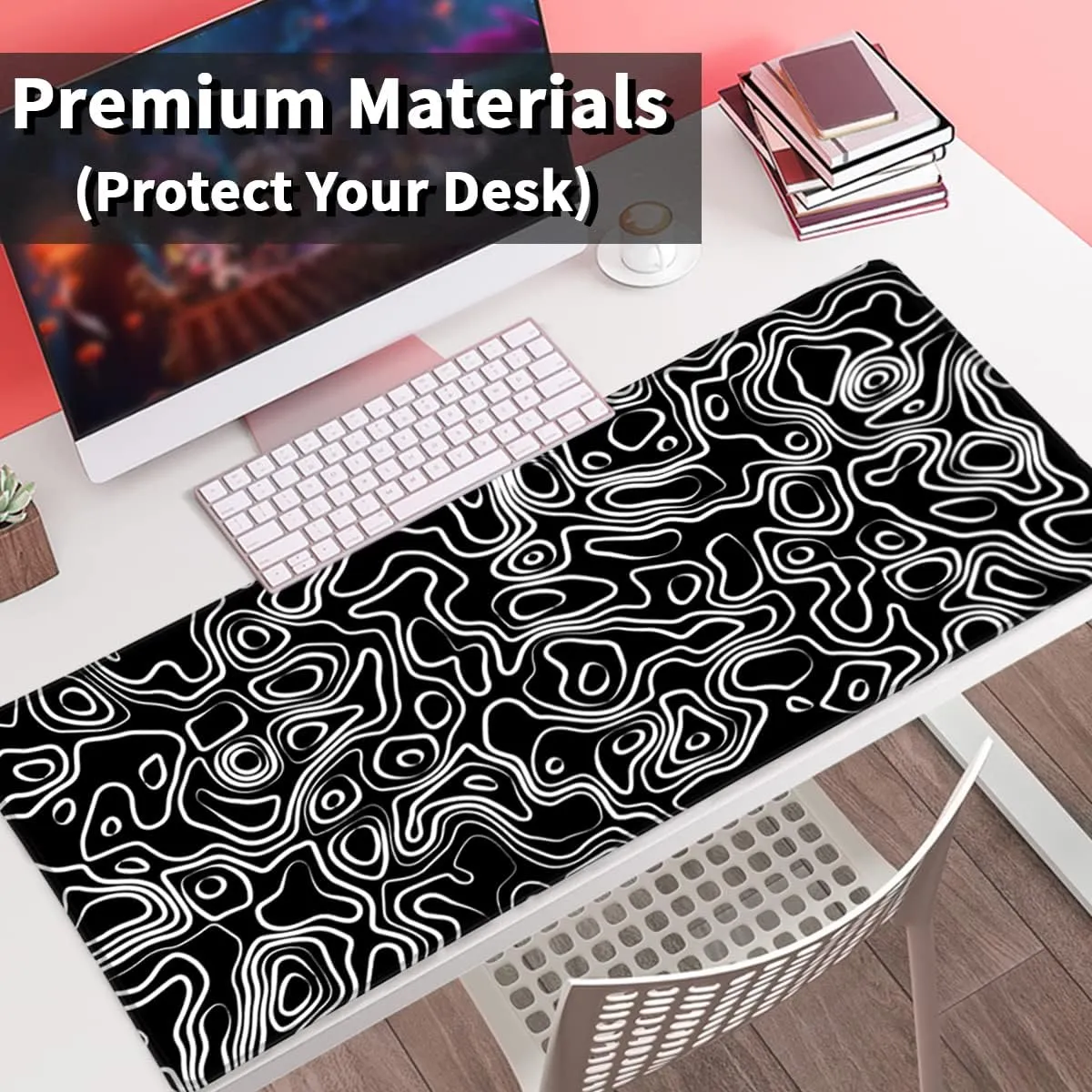 Benvo Extended Mouse Pad with Stitched Edges Extra Large Gaming Mousepads with Non-slip Rubber Base and Micro-Weave Cloth Desk Mat for Gamer Office Home(35.4x15.7 inch, Topographic Map Black)