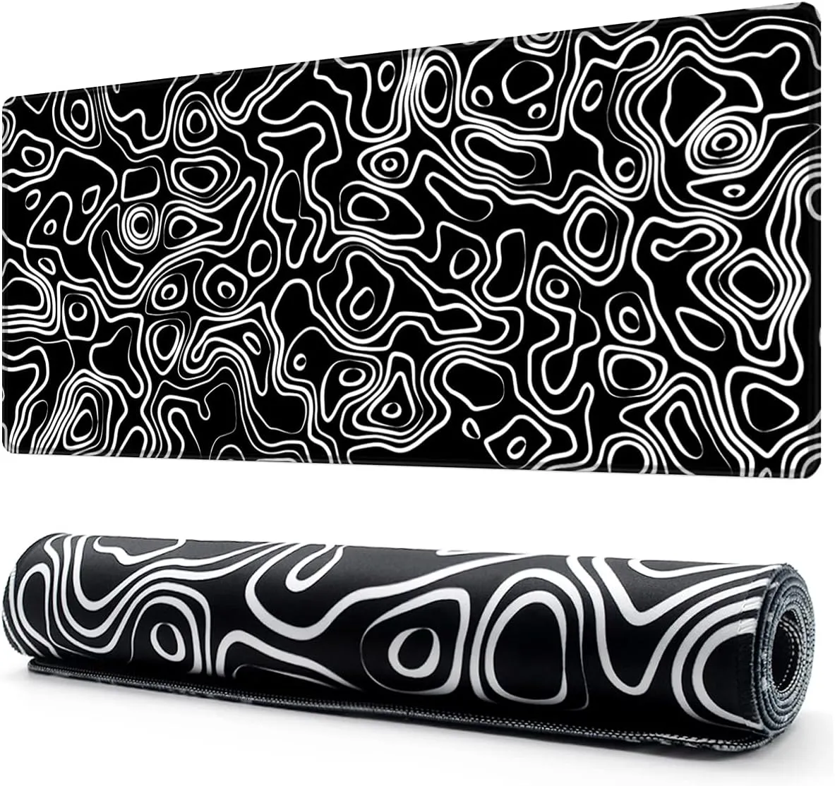 Benvo Extended Mouse Pad with Stitched Edges Extra Large Gaming Mousepads with Non-slip Rubber Base and Micro-Weave Cloth Desk Mat for Gamer Office Home(35.4x15.7 inch, Topographic Map Black)