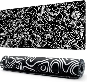 Benvo Extended Mouse Pad with Stitched Edges Extra Large Gaming Mousepads with Non-slip Rubber Base and Micro-Weave Cloth Desk Mat for Gamer Office Home(35.4x15.7 inch, Topographic Map Black)