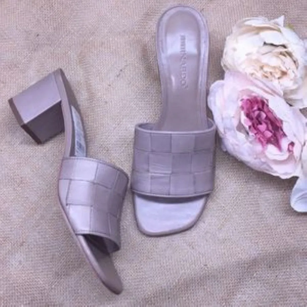 Bernardo Grey Leather Heeled Sandals 7.5M