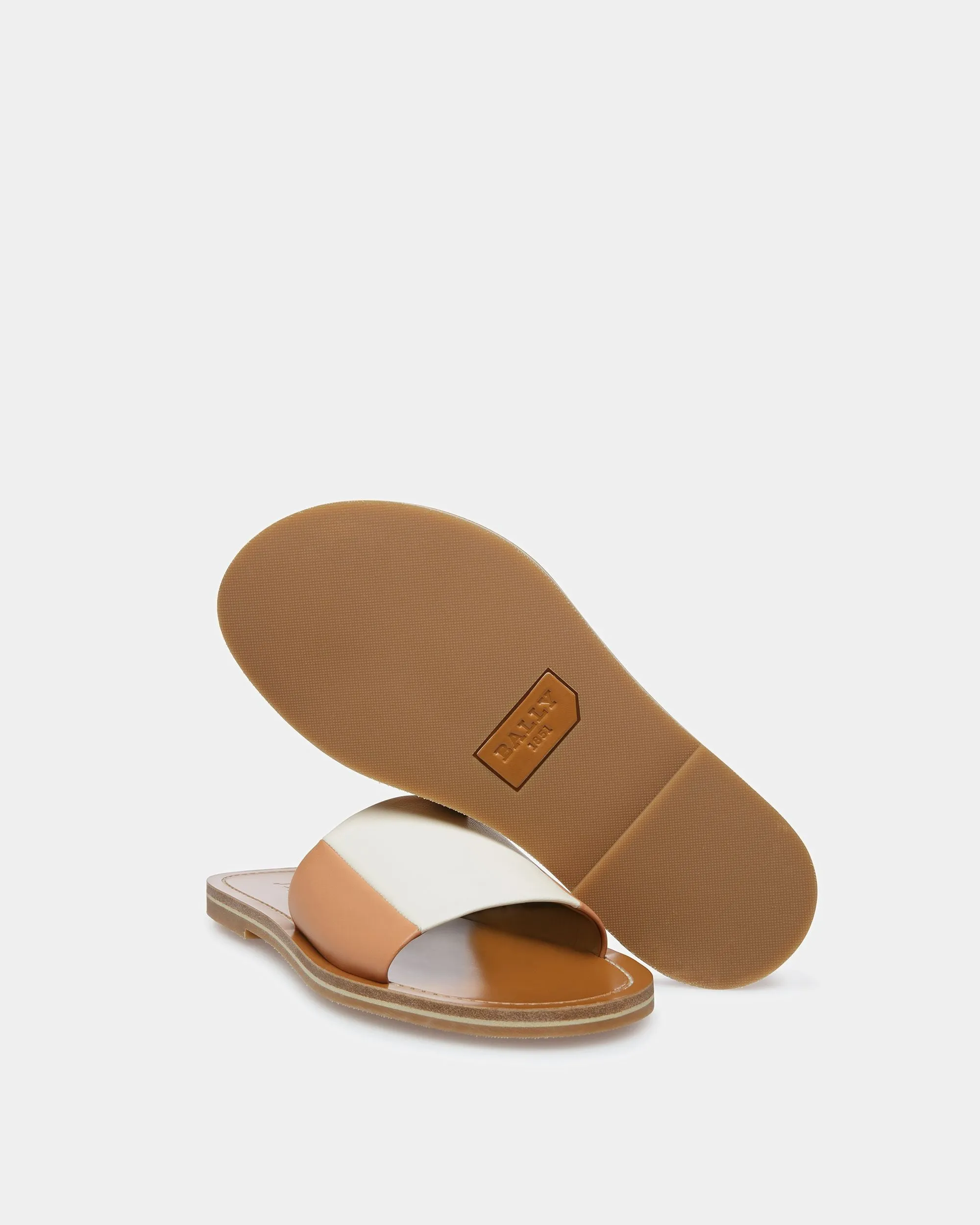 Bianka Leather Slides In Peach And Bone