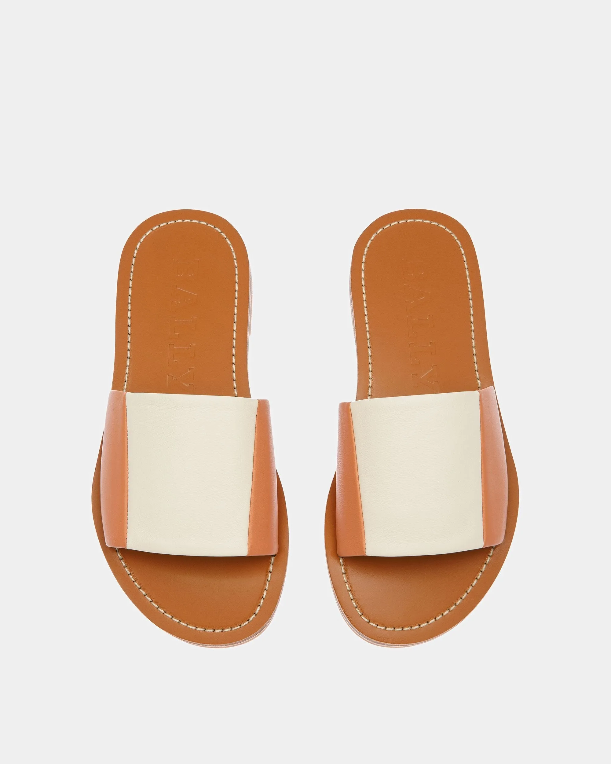 Bianka Leather Slides In Peach And Bone