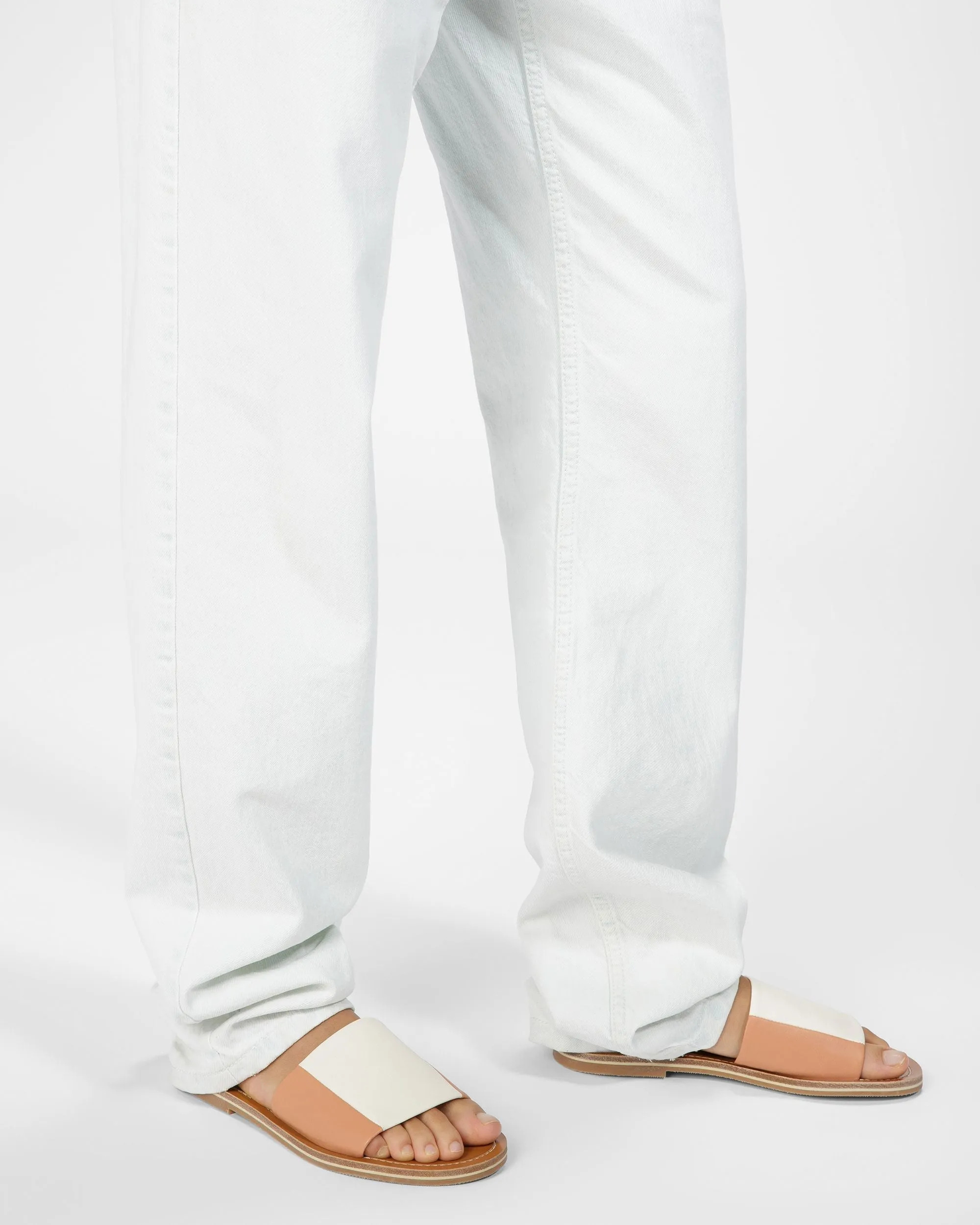 Bianka Leather Slides In Peach And Bone