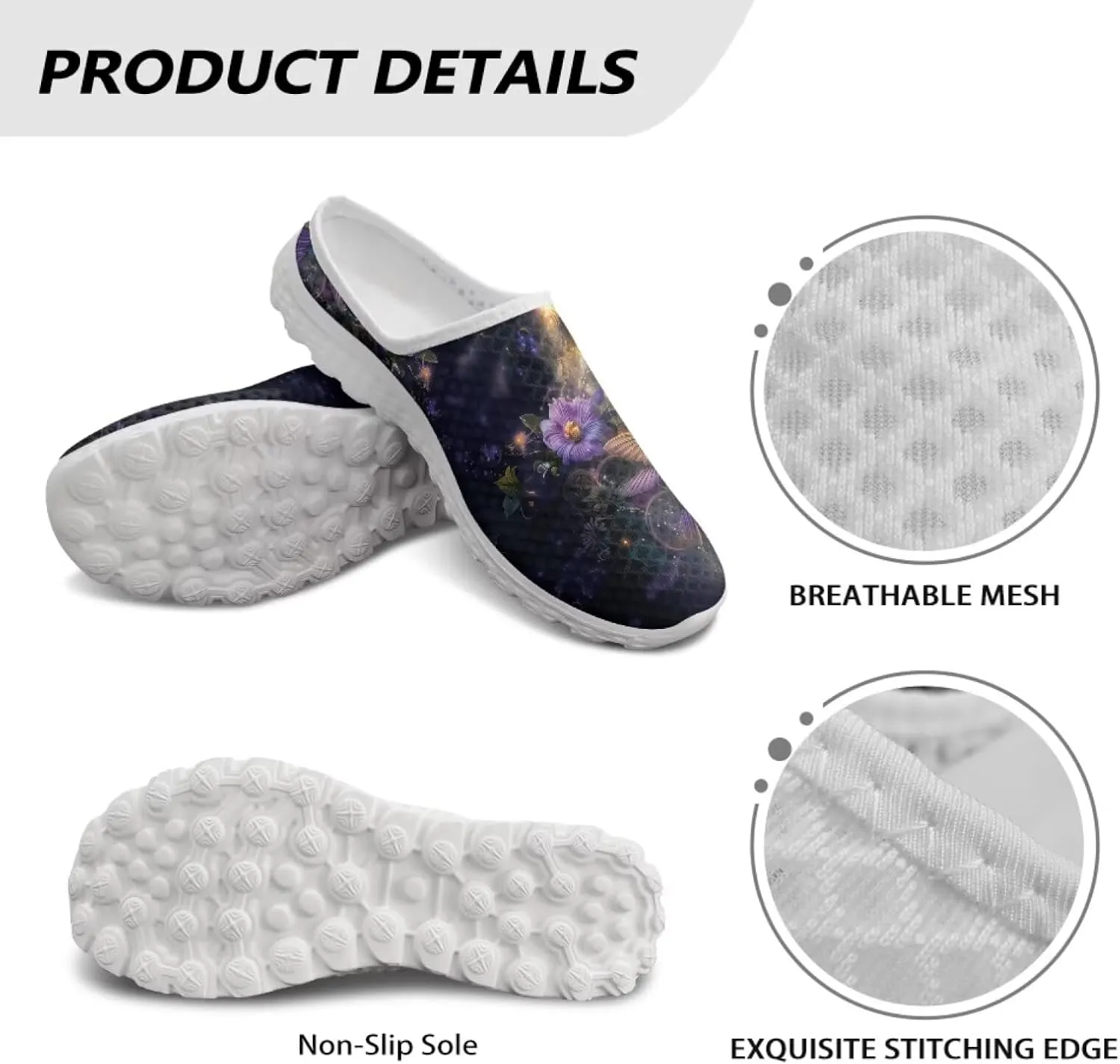 Binienty Womens Mule Shoes Slip on Mesh Garden Clogs Fashion Four Seasons Walking Shoe Outdoor Footwear