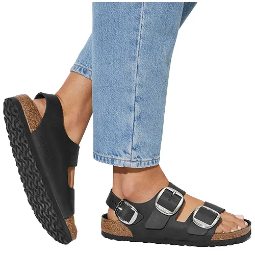 Birkenstock Ladies Oiled Leather Sandals - Milano Big Buckle - Black