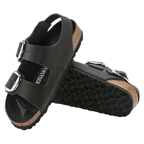 Birkenstock Ladies Oiled Leather Sandals - Milano Big Buckle - Black