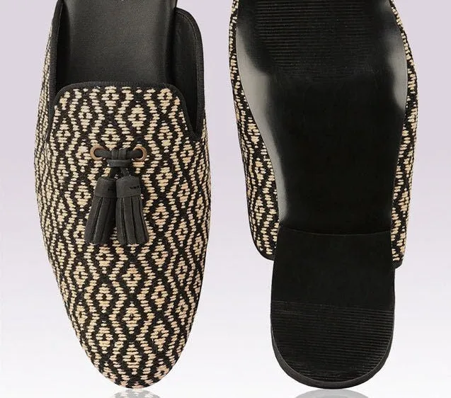 Black and beige mules men's juttis | handmade mules | men's shoes