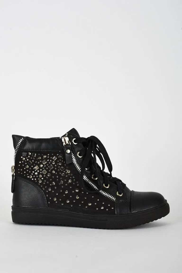 Black Diamante Zip Detail Trainer