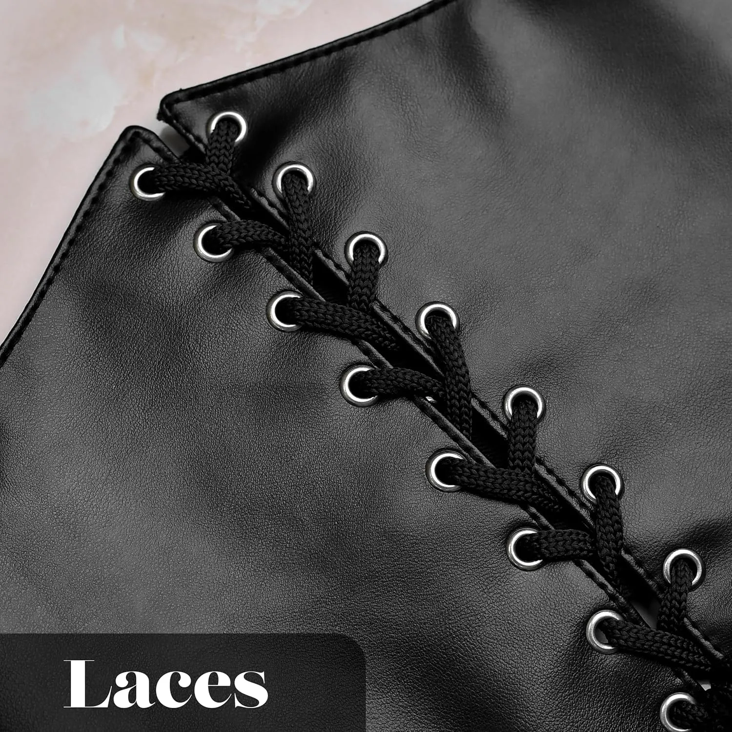 Black Leather Underbust Corset for Women - Lace-Up Gothic Waist Trainer Belt - Steampunk Corset for Cosplay & Costumes