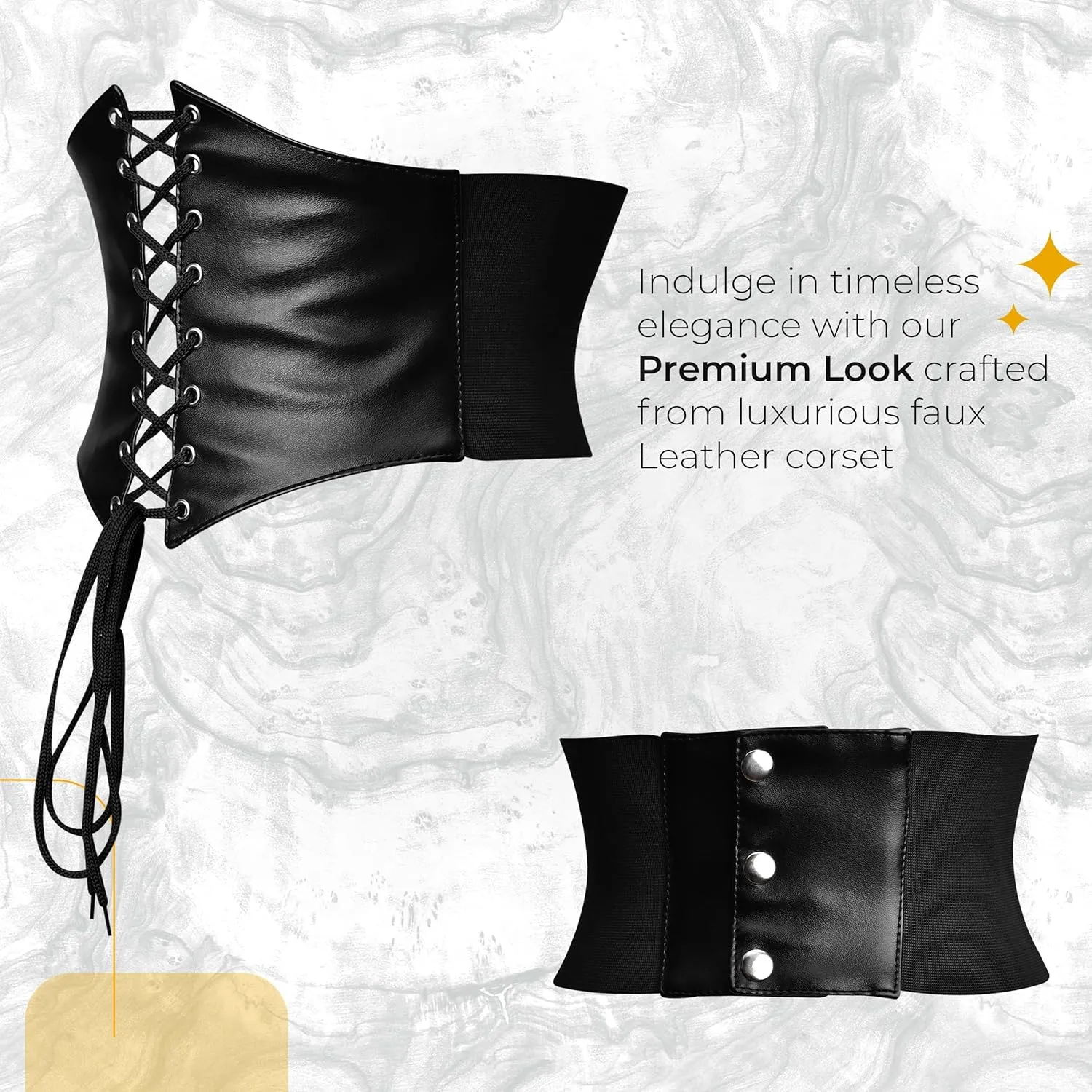 Black Leather Underbust Corset for Women - Lace-Up Gothic Waist Trainer Belt - Steampunk Corset for Cosplay & Costumes