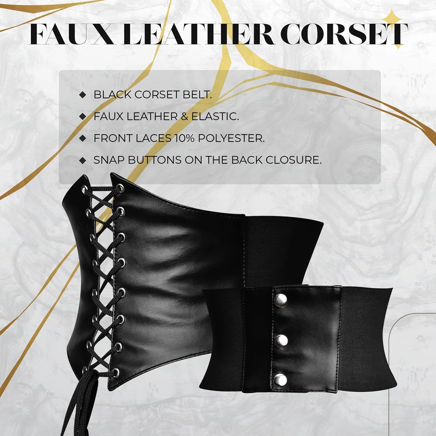 Black Leather Underbust Corset for Women - Lace-Up Gothic Waist Trainer Belt - Steampunk Corset for Cosplay & Costumes