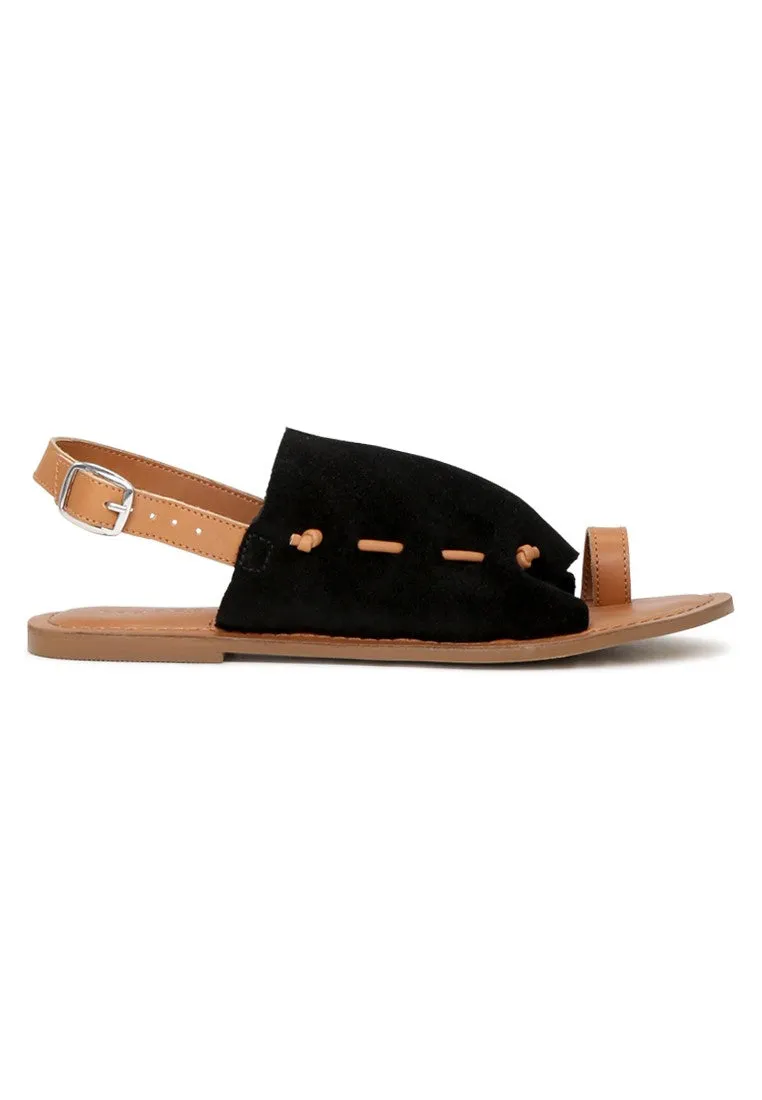 Black Suede Back Strap Fran Flat Sandal