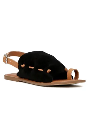 Black Suede Back Strap Fran Flat Sandal