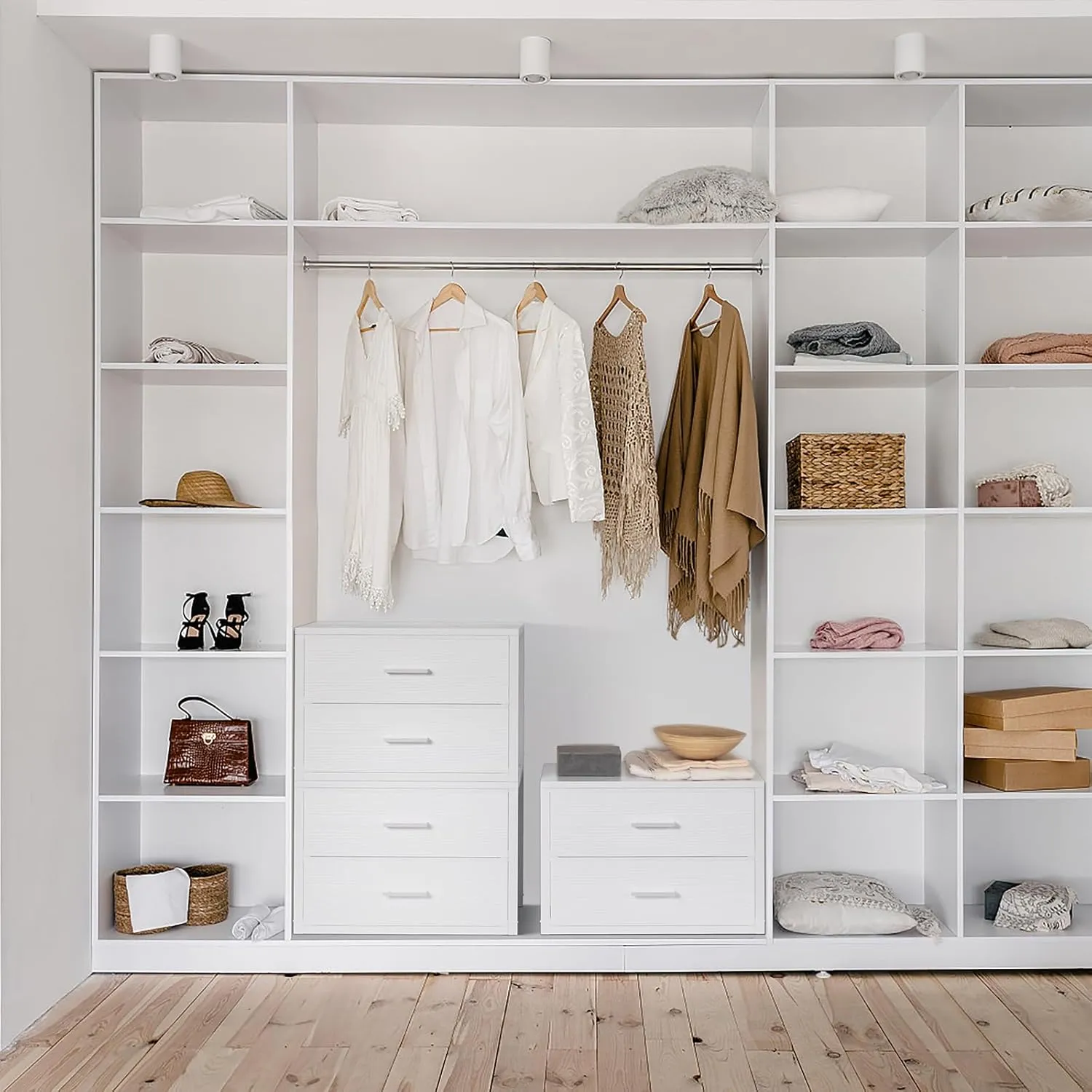 BOLUO Stackable Storage Drawers Closet Organizers and Storage Bins Fabric White 2 Drawer Dresser for Bedroom Office Modern