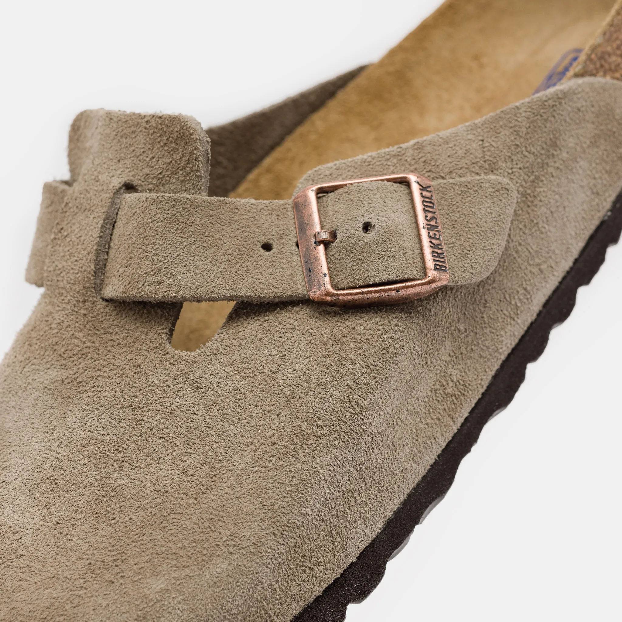 Boston Suede Soft Footbed Mule in Taupe