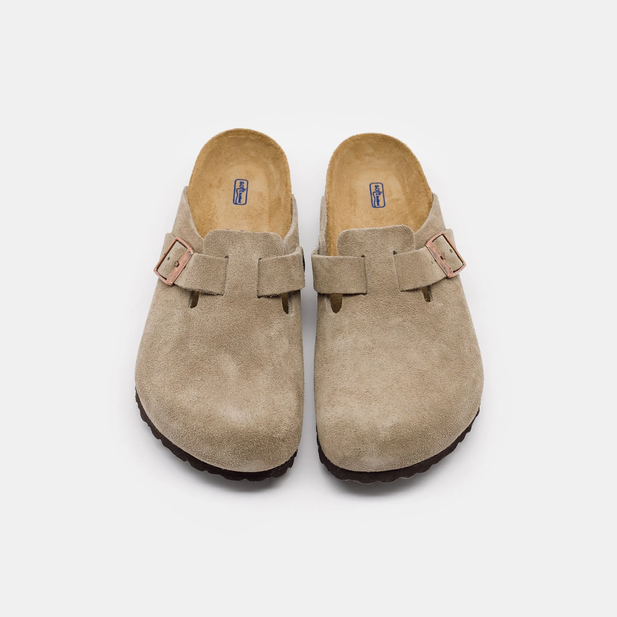 Boston Suede Soft Footbed Mule in Taupe