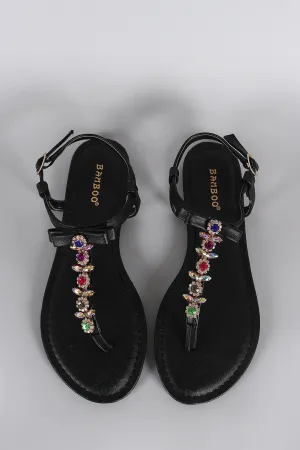 Bow Giant bargain Automation-ready Flat Bamboo Jeweled Sandal T-Strap
