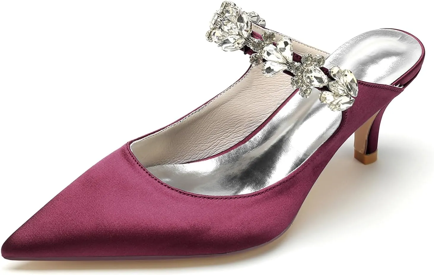 Bridal Dress Heeled Sandals Wedding Shoes Slip on Slingback Women's Pointed Satin Rhinestone Prom Party Dress Pumps