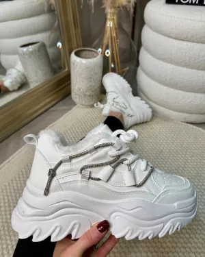 Britney Diamante Detail Super Chunky Sole Trainer- White