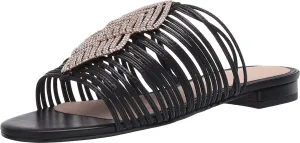 Caged On York Slip Cost-efficient Stone Best-rated Black/Silver Darleen Cecelia Mule Slide Sandal Flat New