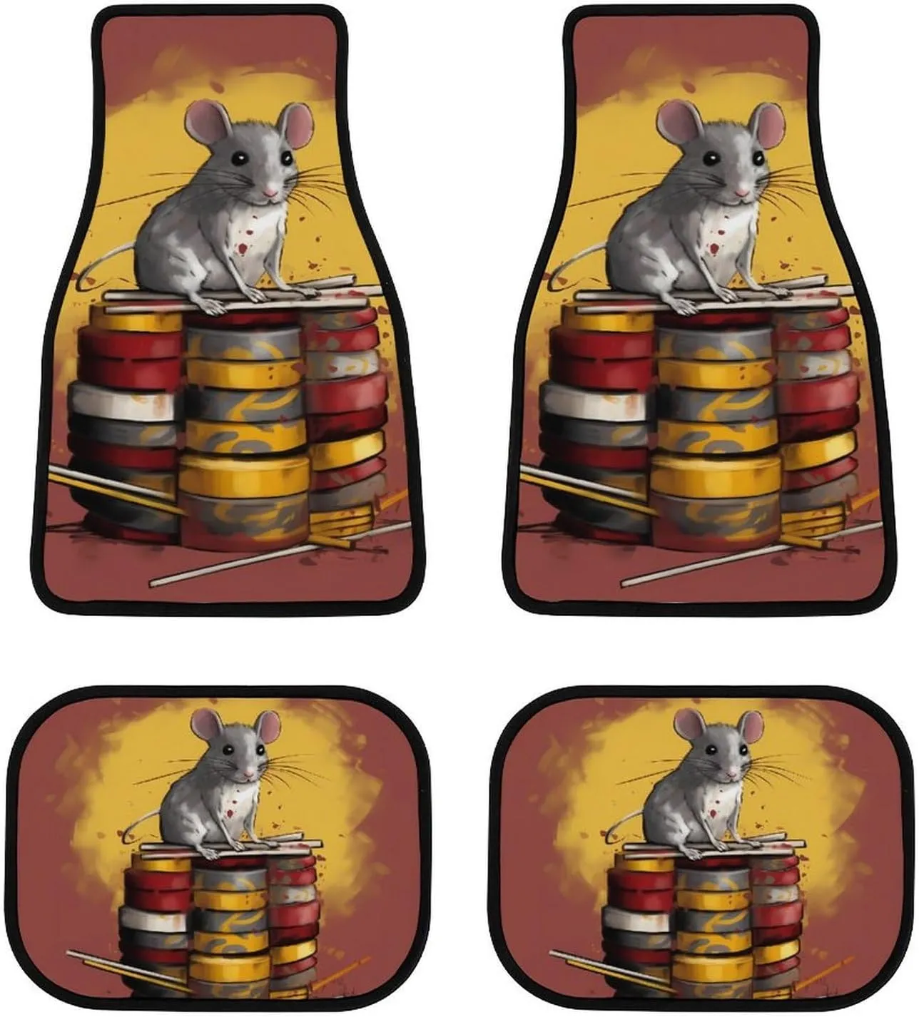 Car Floor Mat 4 Piece Universal Car Floor Pad Hand Drawn Mouses Car Mat Set Rubber Floor Mat for Cars Non-Slip Car Carpet Decor Heel Pad for Most Vehicles