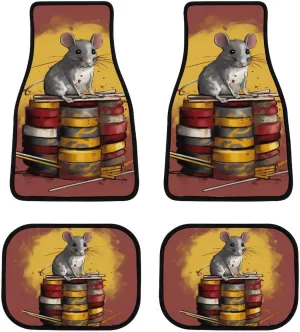 Car Floor Mat 4 Piece Universal Car Floor Pad Hand Drawn Mouses Car Mat Set Rubber Floor Mat for Cars Non-Slip Car Carpet Decor Heel Pad for Most Vehicles