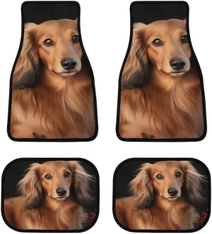 Car Floor Mat 4 Piece Universal Car Floor Pad Long Haired Dachshund Car Mat Set Rubber Floor Mat for Cars Non-Slip Car Carpet Decor Heel Pad for Most Vehicles