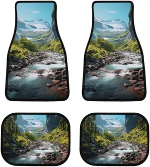 Car Floor Mat 4 Piece Universal Car Floor Pad Mountain River Car Mat Set Rubber Floor Mat for Cars Non-Slip Car Carpet Decor Heel Pad for Most Vehicles