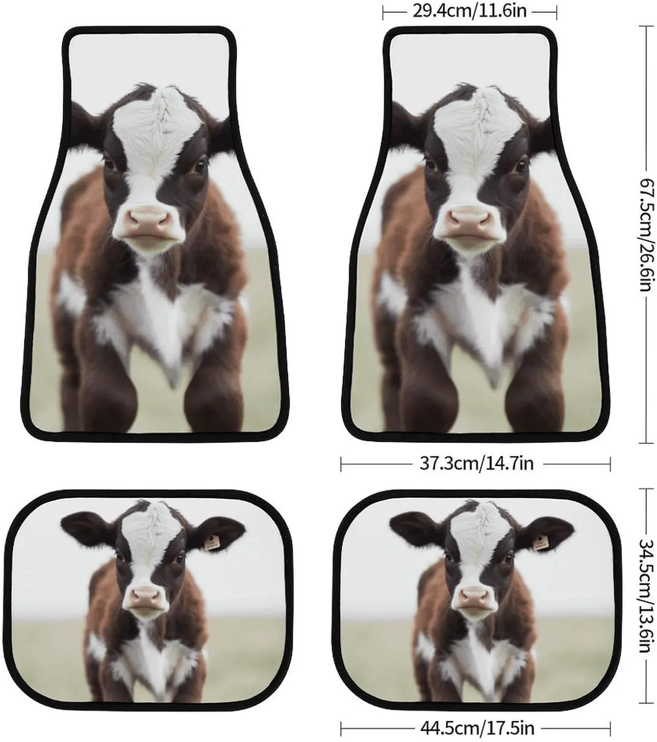 Car Floor Mats 4 Piece Universal Car Floor Mats Baby Cow Car Mat Set Rubber Floor Mats for Cars Non-Slip Car Foot Pad Car Carpet Decor Heel Pad for Most Vehicles