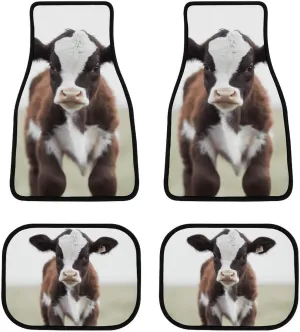 Car Floor Mats 4 Piece Universal Car Floor Mats Baby Cow Car Mat Set Rubber Floor Mats for Cars Non-Slip Car Foot Pad Car Carpet Decor Heel Pad for Most Vehicles
