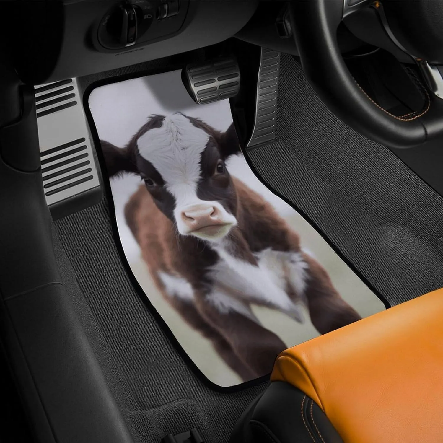 Car Floor Mats 4 Piece Universal Car Floor Mats Baby Cow Car Mat Set Rubber Floor Mats for Cars Non-Slip Car Foot Pad Car Carpet Decor Heel Pad for Most Vehicles