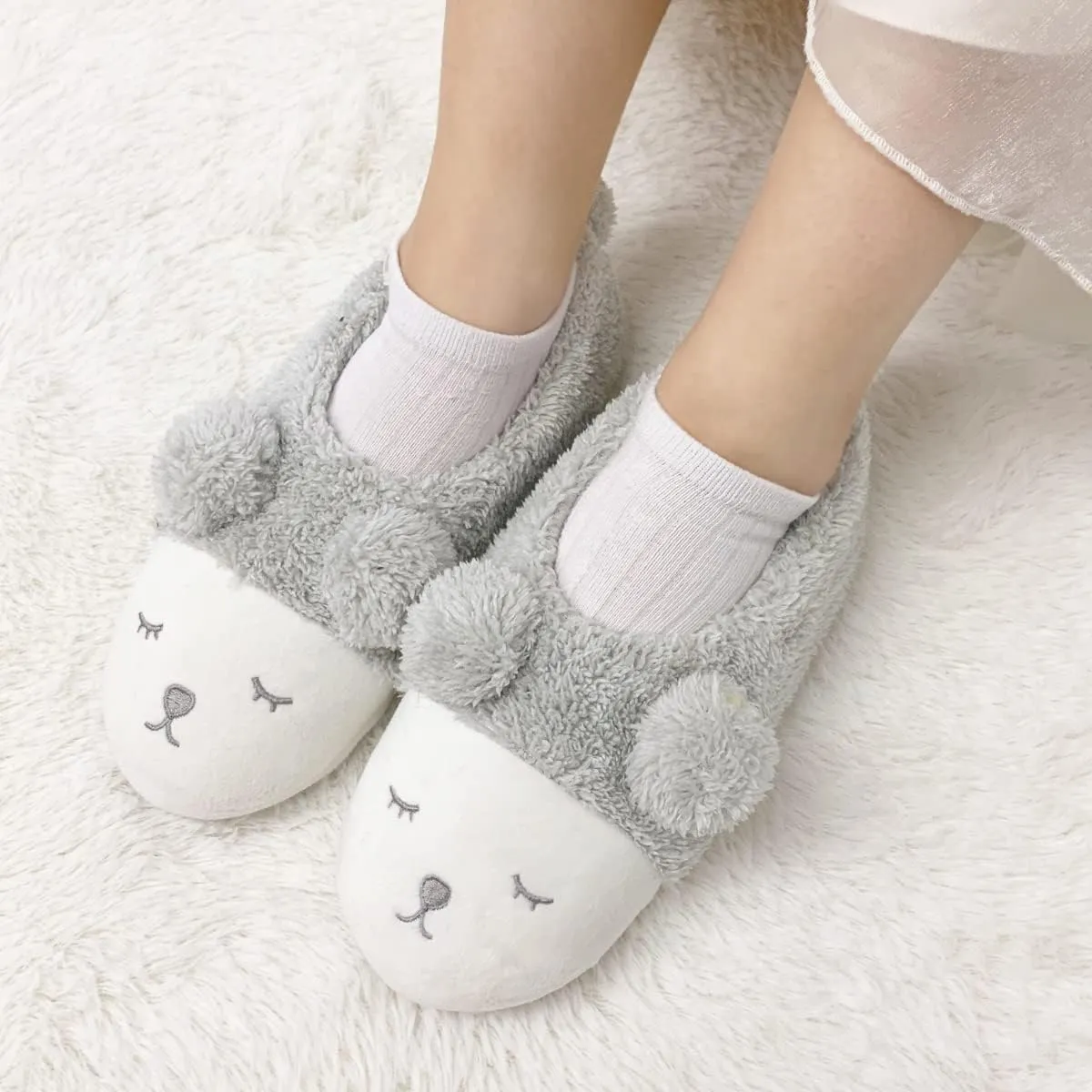 Caramella Bubble Women House Slippers Cute Sheep Fuzzy Memory Foam Cotton Shoes for Men Anti-slip Rubber Sole Fur Plush Shoes for Winter Warm Bedroom Home Indoor Outdoor