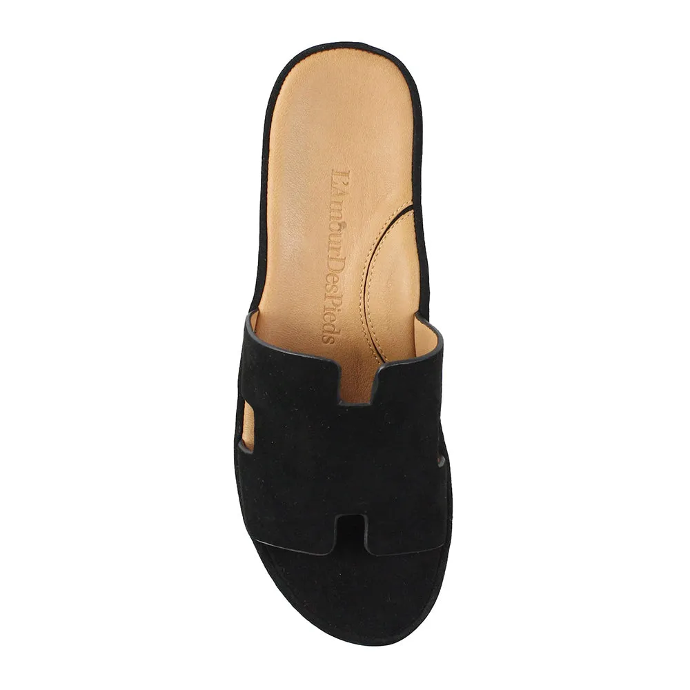 Catiana Slip on Sandal - Black Kid Suede