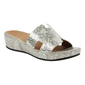 Catiana Slip on Sandal - Silver Gold Snake Print