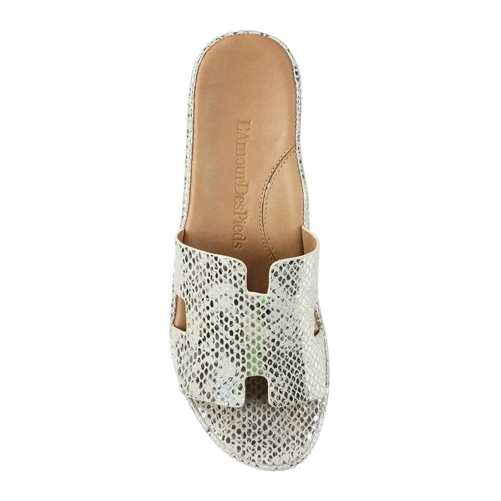 Catiana Slip on Sandal - Silver Gold Snake Print