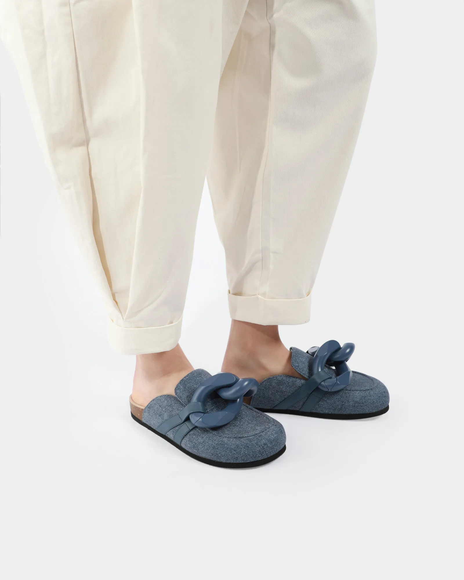 Chain Loafer Denim Mules