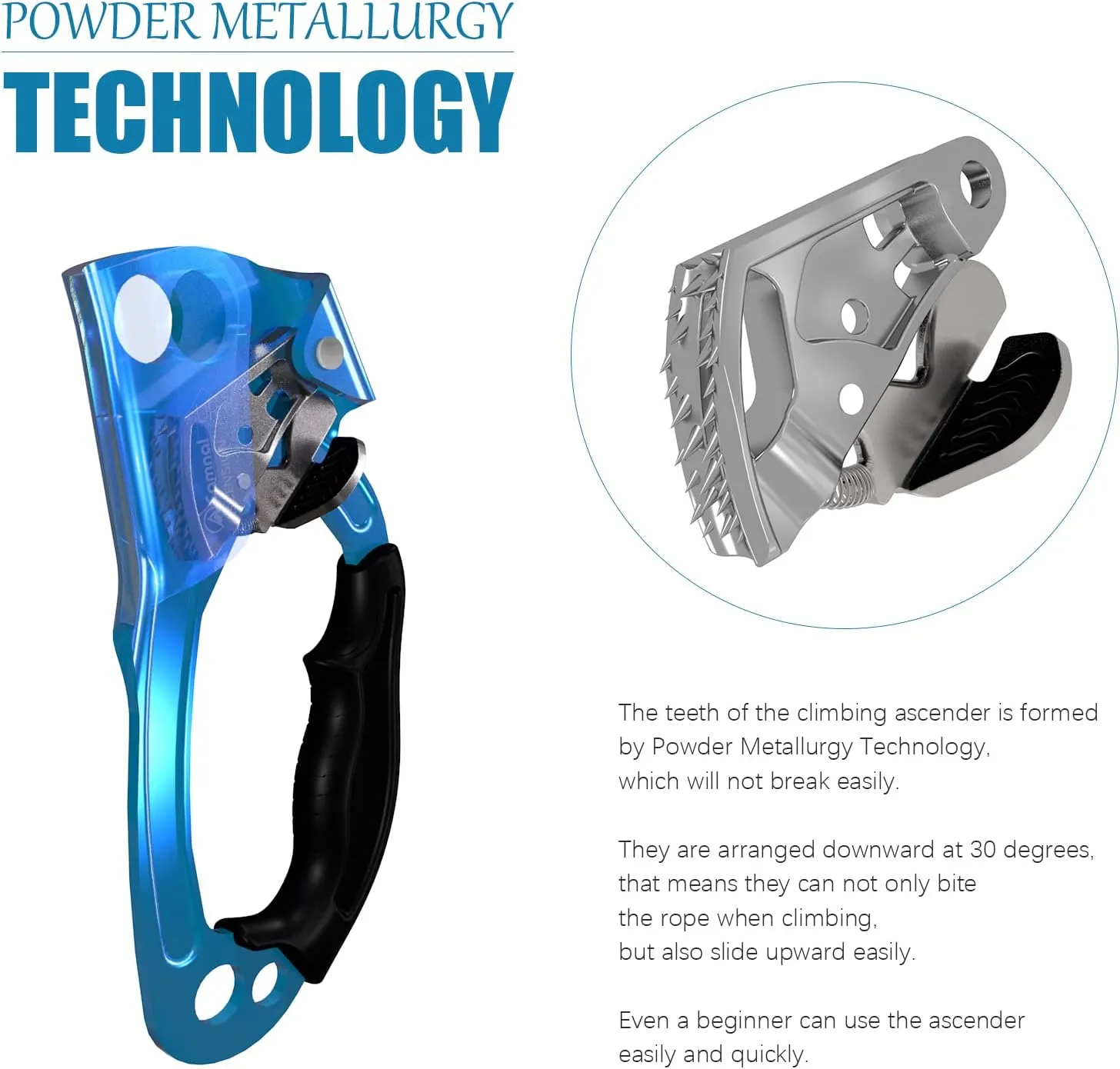 Climbing Ascender UIAA & CE Certified Hand Ascender, Rope Ascender with Ergonomic Rubber Handle, Suit for 8~13mm Ropes