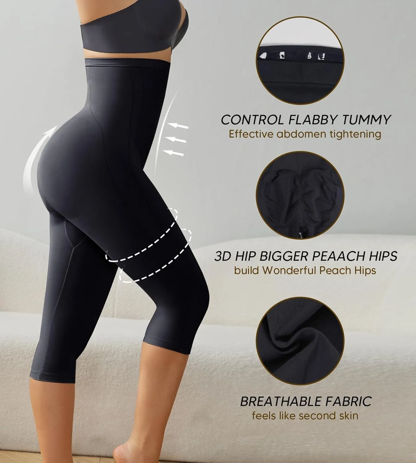 Compression Capri Leggings for Women Tummy Control Shapewear Pants High Waisted Trainer Leggings Thigh Slimmer