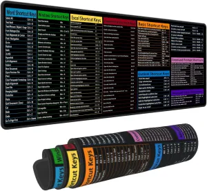 Computer Office Power Point Excel Word Outlook Command Prompt Shortcut Keys Shortcuts Gaming Keyboard Mouse Pad Mousepad Desk Mat Huge Extended XL Rubber Sole for Home Office(31.5"X 11.8")