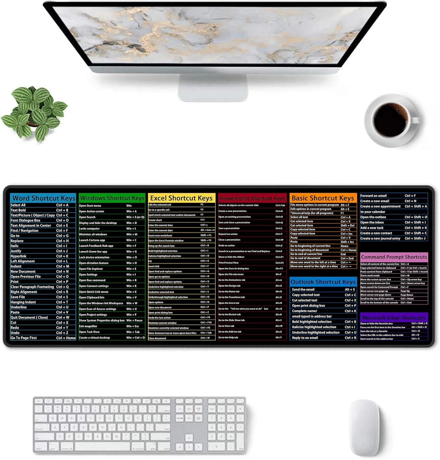 Computer Office Power Point Excel Word Outlook Command Prompt Shortcut Keys Shortcuts Gaming Keyboard Mouse Pad Mousepad Desk Mat Huge Extended XL Rubber Sole for Home Office(31.5"X 11.8")