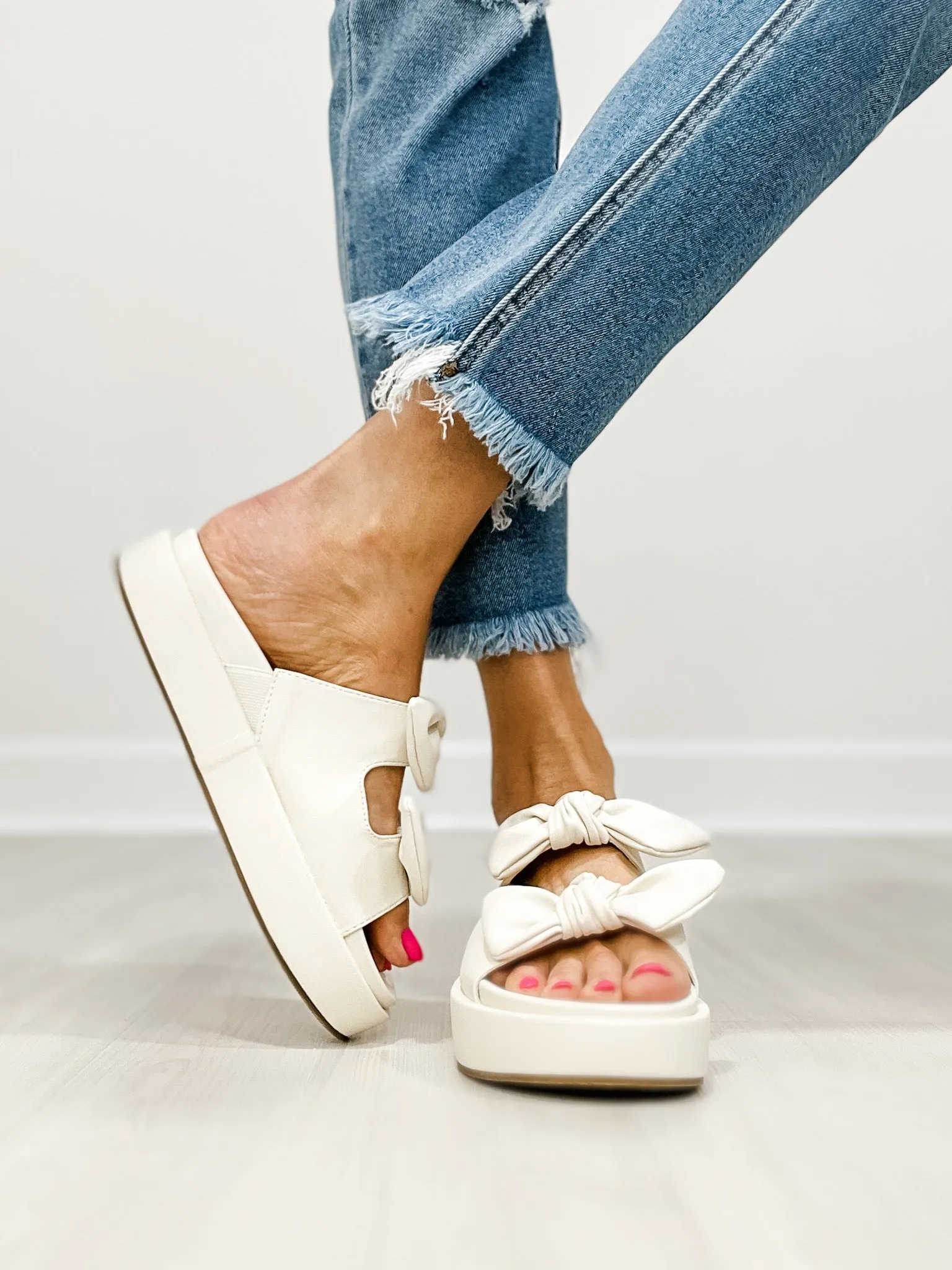 Corkys Lil Bit Knotty Double Bow Strap Sandals in Ivory