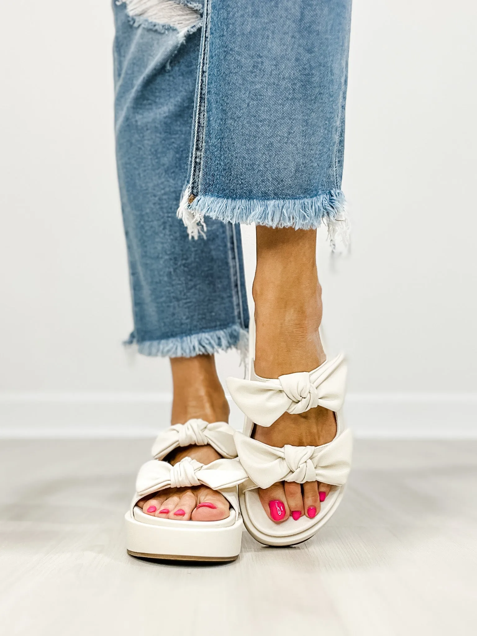 Corkys Lil Bit Knotty Double Bow Strap Sandals in Ivory
