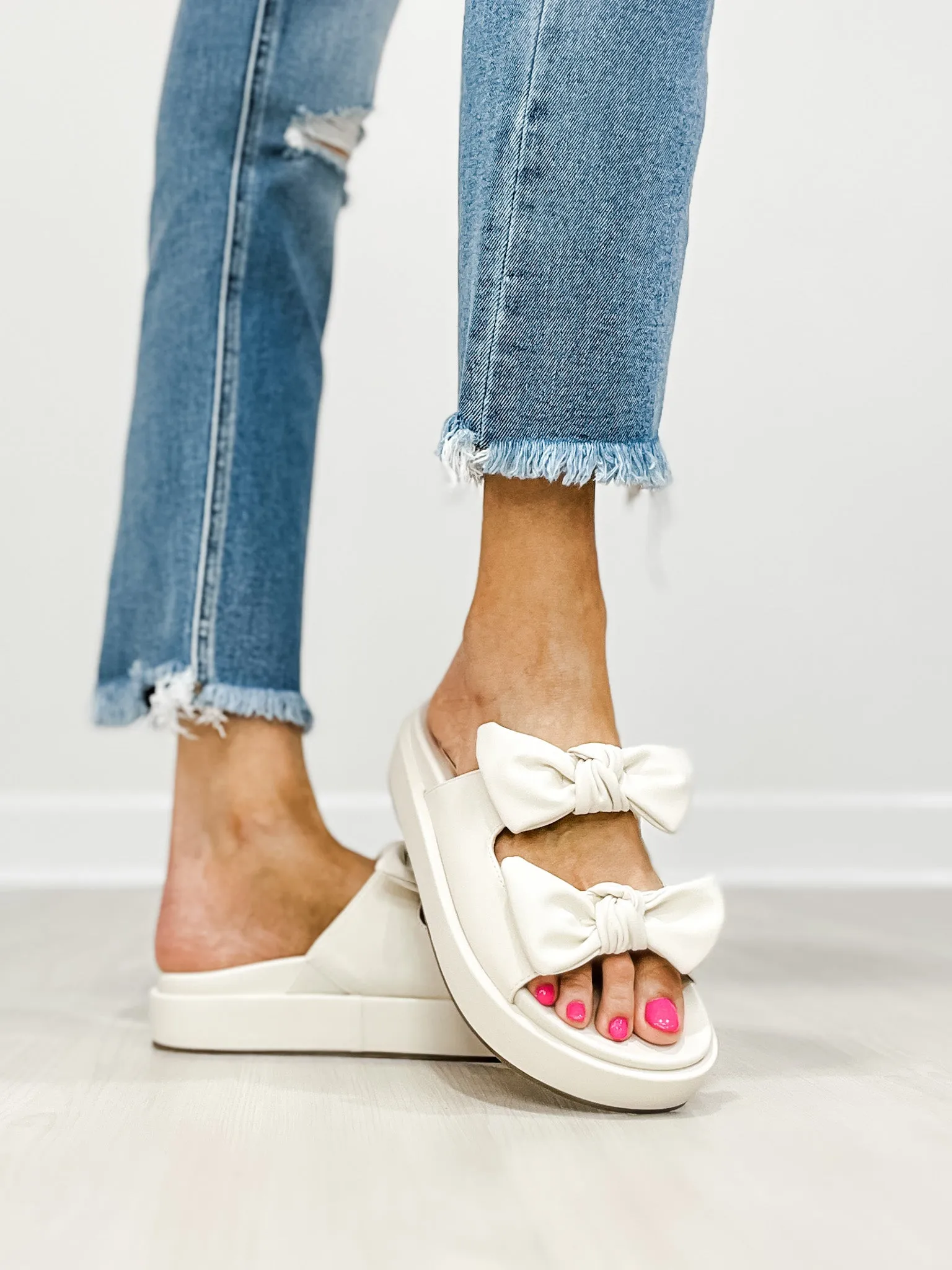 Corkys Lil Bit Knotty Double Bow Strap Sandals in Ivory