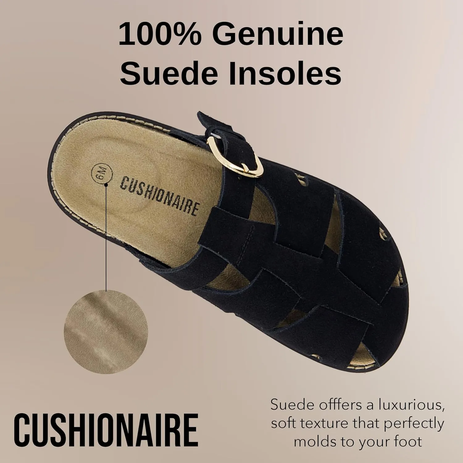 CUSHIONAIRE Benson Women’s Fisherman Clog – Suede Slip-On Sandal with Adjustable Buckle & Contoured Cork Footbed