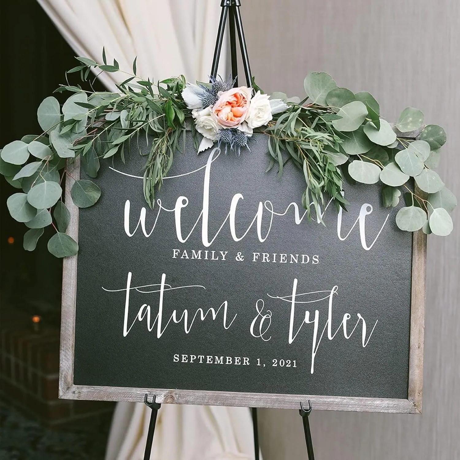 DANMO Easel Stand for Wedding Sign Poster 63'' Instant Display Easel for Floor Adjustable Metal Art Easel Black