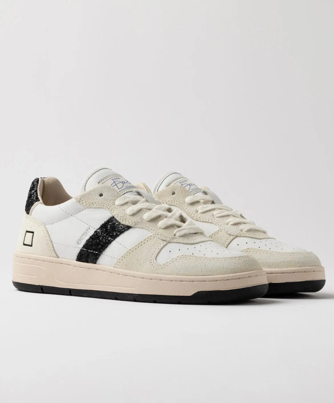 DATE Court Shiny White Glitter Black Trainers