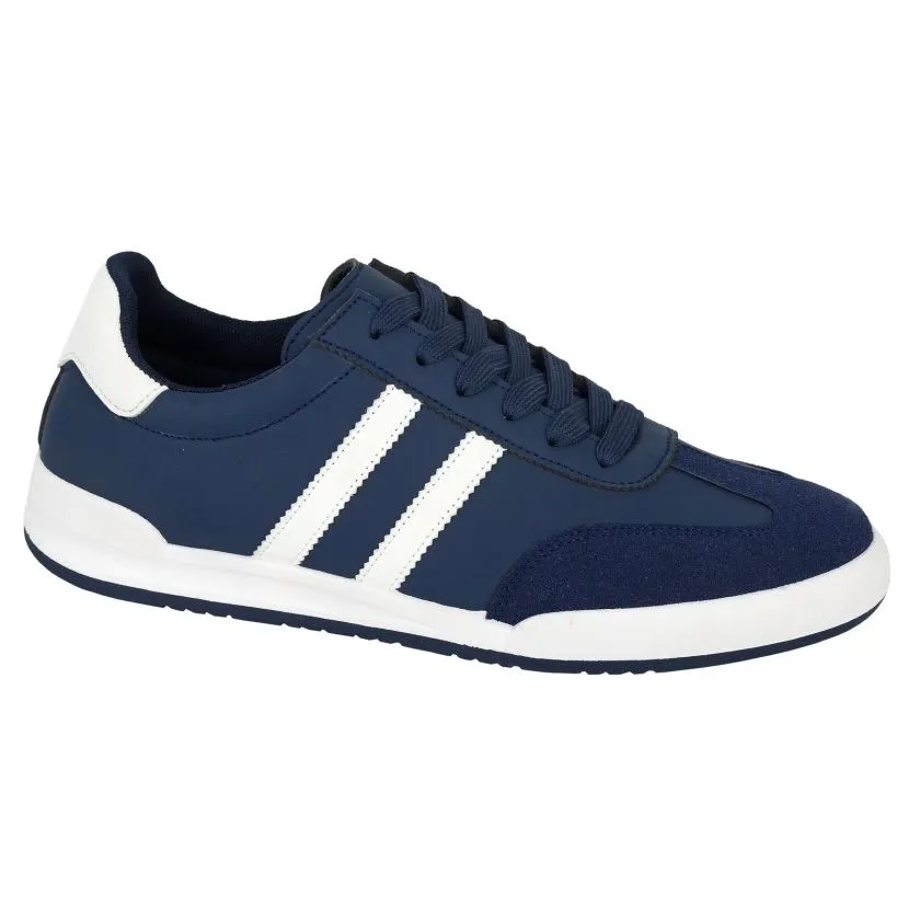 DEK Kite Men's Twin Stripe Retro Lace Up Trainer Navy