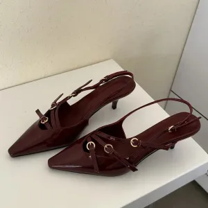 Designer Narrow Band Buckle Strap Pumps Women Sexy Pointed Toe Thin Heels