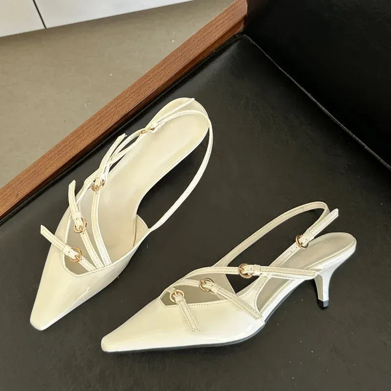 Designer Narrow Band Buckle Strap Pumps Women Sexy Pointed Toe Thin Heels
