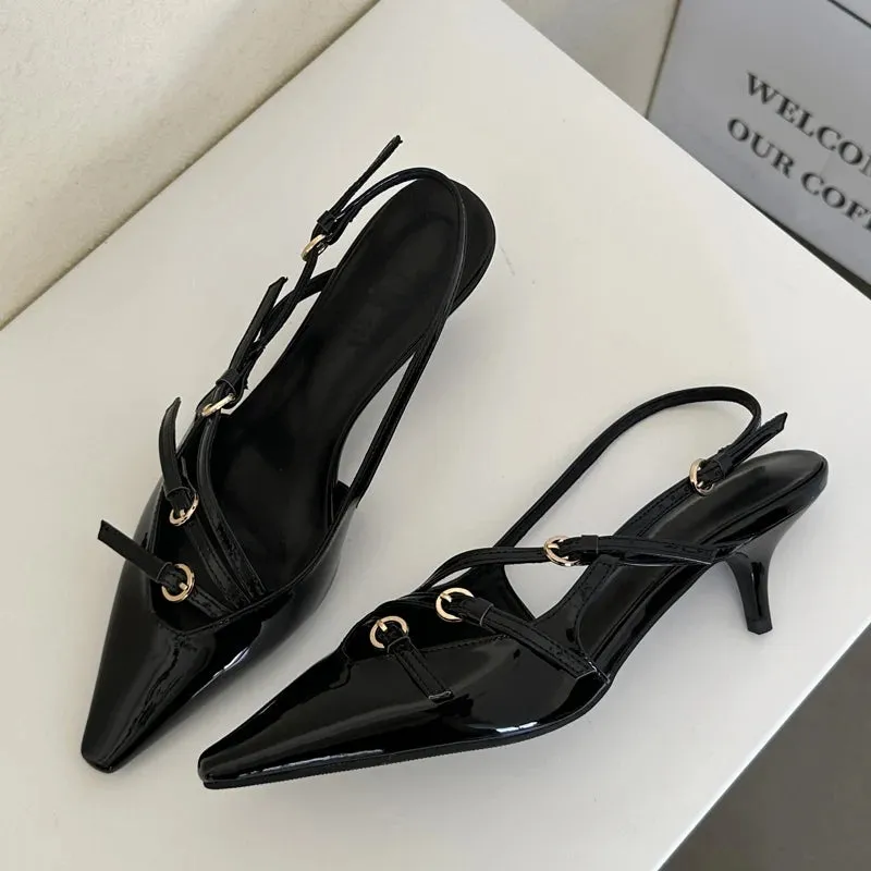 Designer Narrow Band Buckle Strap Pumps Women Sexy Pointed Toe Thin Heels